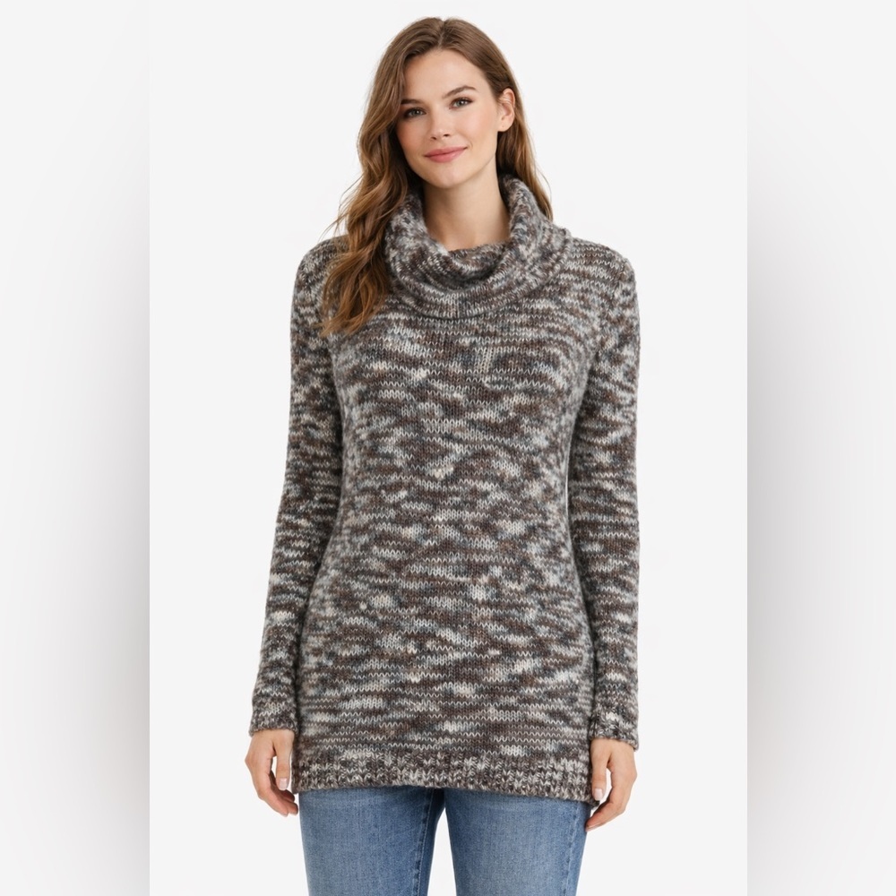 Carducci Marled Knit Cowl Neck Sweater Tunic Lightweight Neutral Layering Small